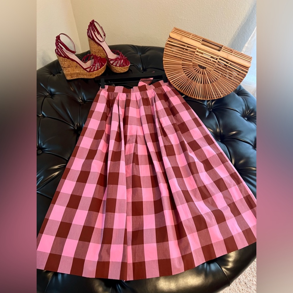 J.Crew Midi Skirt w/Gingham Print & back tie